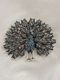 Tavuskuşu Mavi Taş Detay Broş