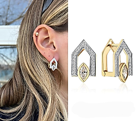 Gold Zirkon Taşlı Baquet Marka Küpe