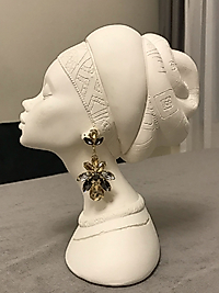 Gri Gold Taşlı Zambak Küpe