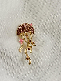 Denizanası Broş Pembe Taş Detay