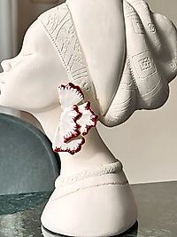 Bordo Beyaz Çiçek Küpe