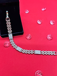 14K Gümüş Rengi Taş Detay Izgara Model Bileklik