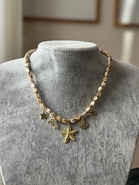 Krem Rengi Küp Boncuklu Kolye Deniz Temalı