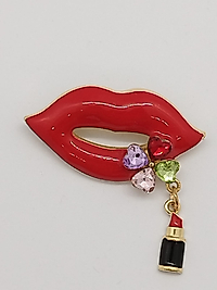 Kırmızı  Dudak&Ruj Taş Detaylı Broş