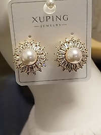 14K Gold Taş inci Detay Küpe