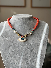 Göz Kolye Turuncu Boncuk Detay