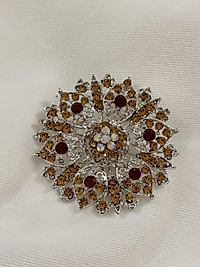 Kehribar Renkli Işıltı Taşlı Çiçek Broş