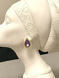 Gold Rengi Lila Damla Taş Küpe