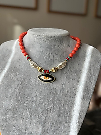 Siyah Göz Kolye Turuncu Boncuk Detay