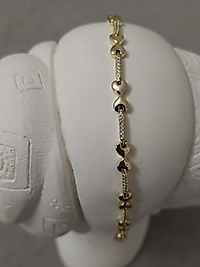 14K Gold Renk Kalp Ve Taş Detay Su Yolu Bileklik