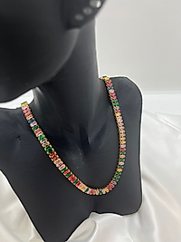 Renkli Taşlı Su Yolu Kolye Gold Rengi