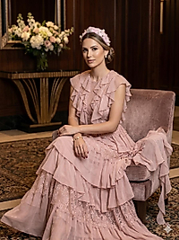 İNCİ VE TAŞ DETAY PEMBE TÜL TAÇ