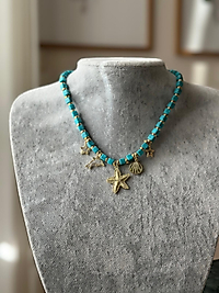 Mavi Küp Boncuk Kolye Deniz Temalı