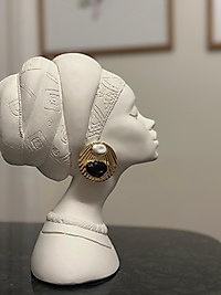 Yuvarlak Gold Küpe Siyah Beyaz Detay