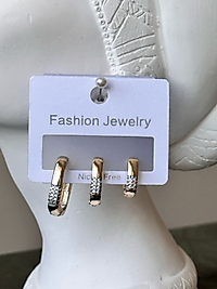 3'lü Gold Dikdörtgen Küpe