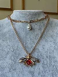 Arı Model inci Detay ikili Kolye