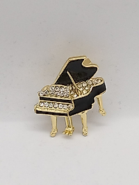 Gold Siyah Gümüş Taşlı Piyano Broş