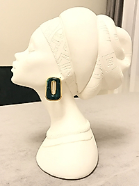 Gold Koyu Yeşil Dikdörtgen Küpe