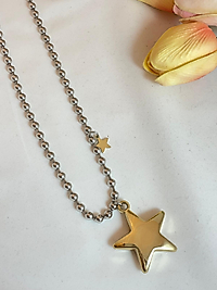 Gümüş Top Zincir Gold Yıldız Kolye
