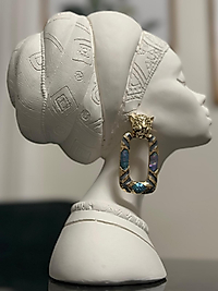 Kare Kaplan Küpe Mavi Yeşil Ebruli Tonlarda