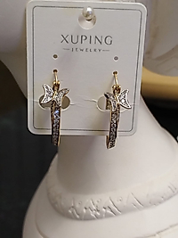 14K Gold Kelebek Detay Taşlı Küpe