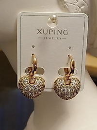 14K Gold Taşlı Kalp Küpe