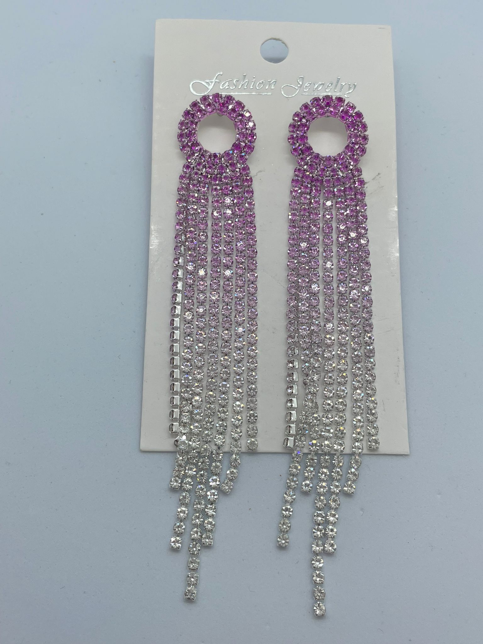 Beyaz Pembe Zirkon Taşlı Sallantılı Küpe