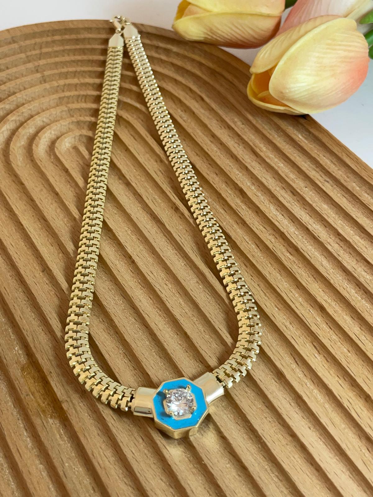 Freya Mavi Mineli Gold Kolye