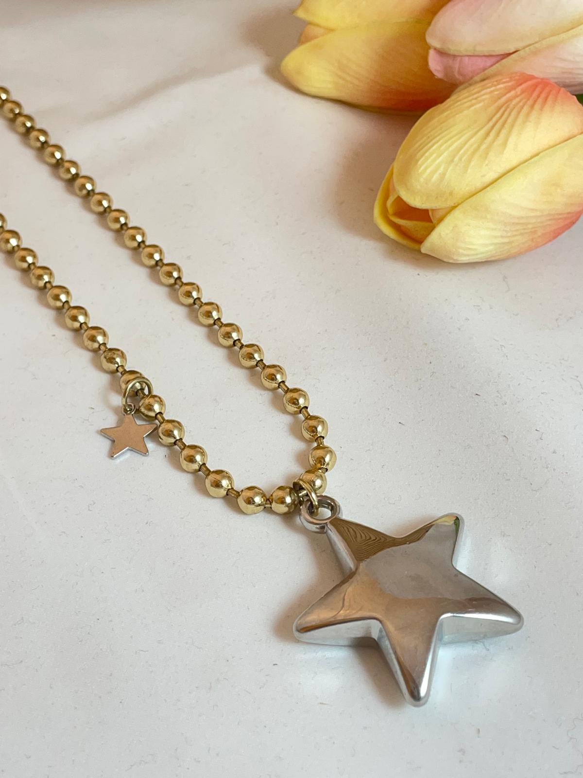 Gold Top Kolye Gümüş Yıldız Detaylı
