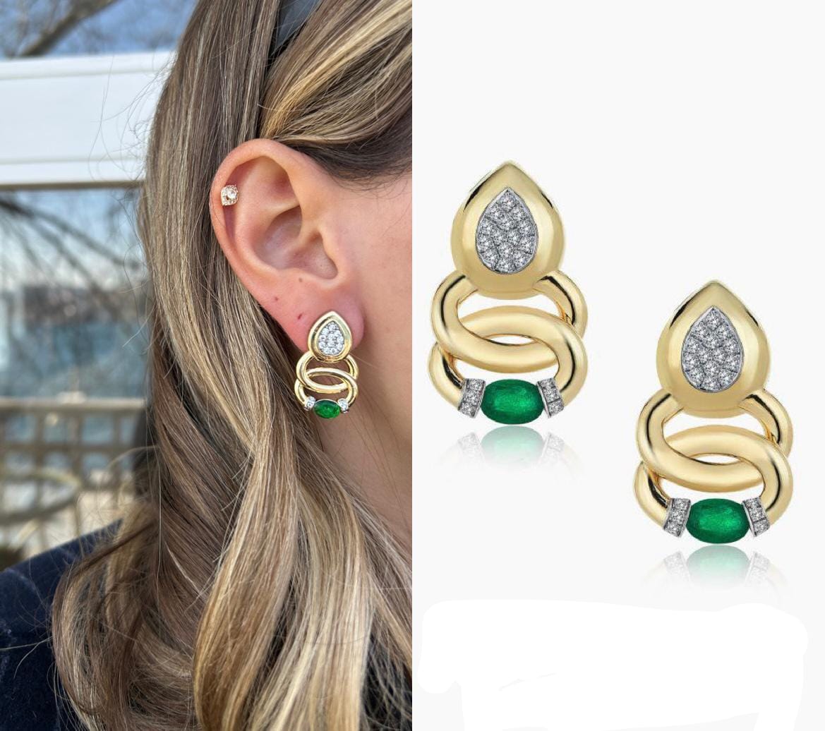 M's Marka Yeşil Taşlı Çİft Renkli Küpe