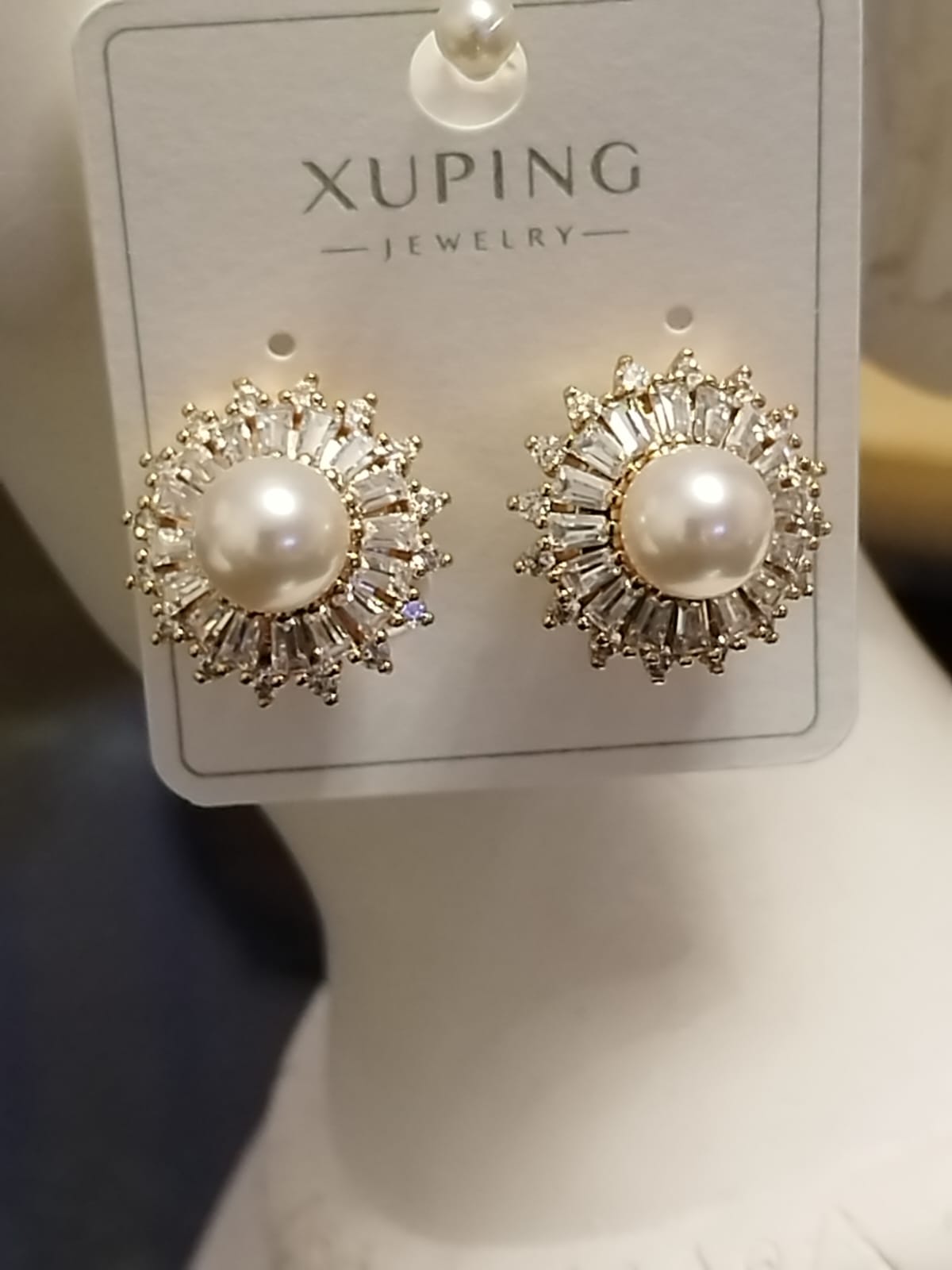 14K Gold Taş inci Detay Küpe