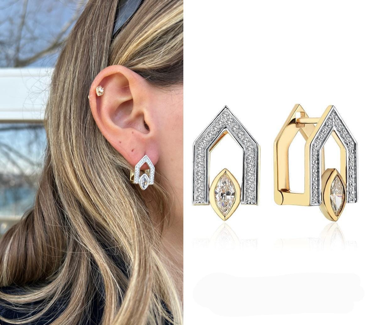 Gold Zirkon Taşlı Baquet Marka Küpe