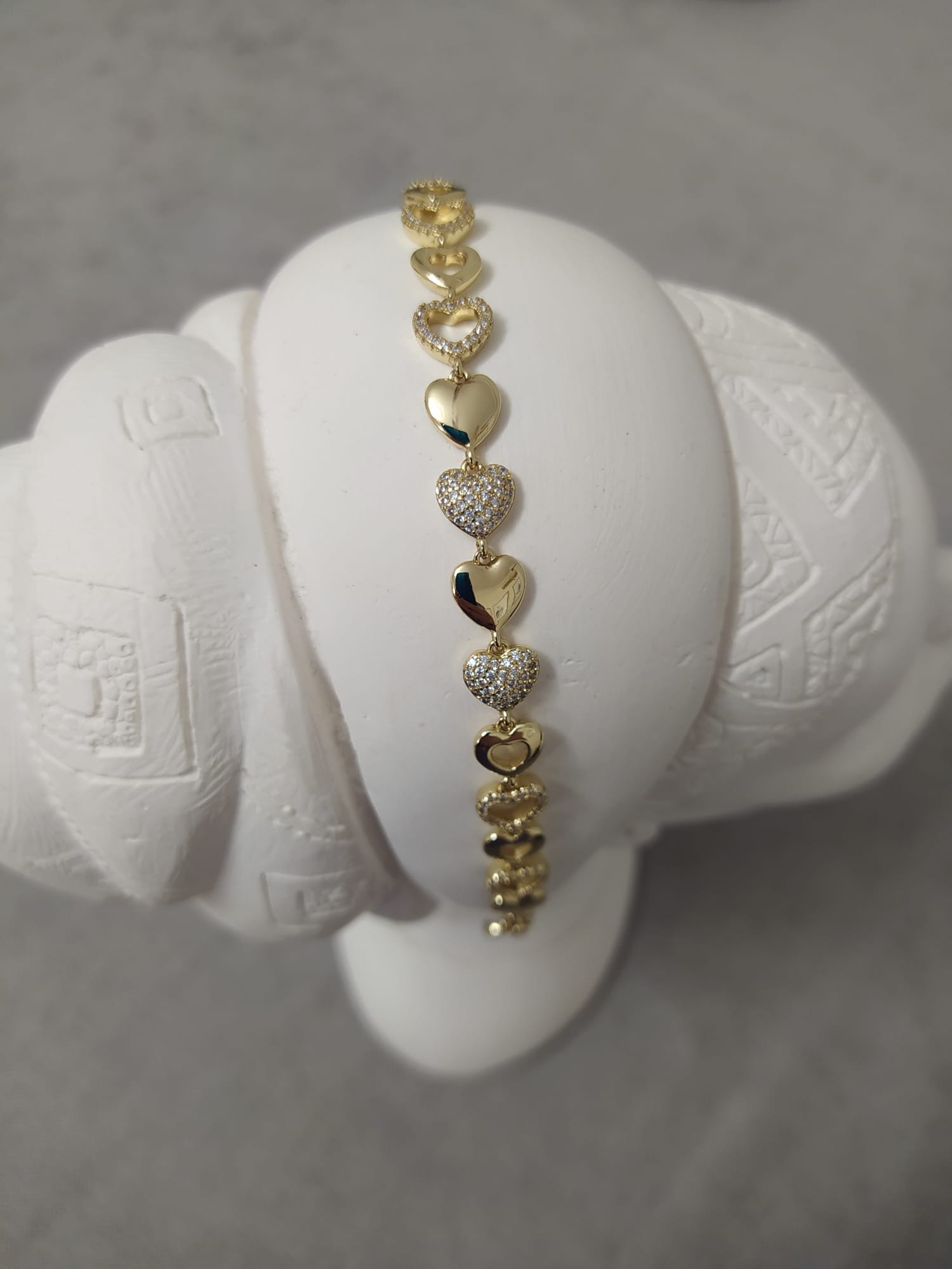 Taş Detay 14K Boş Kalp Bileklik