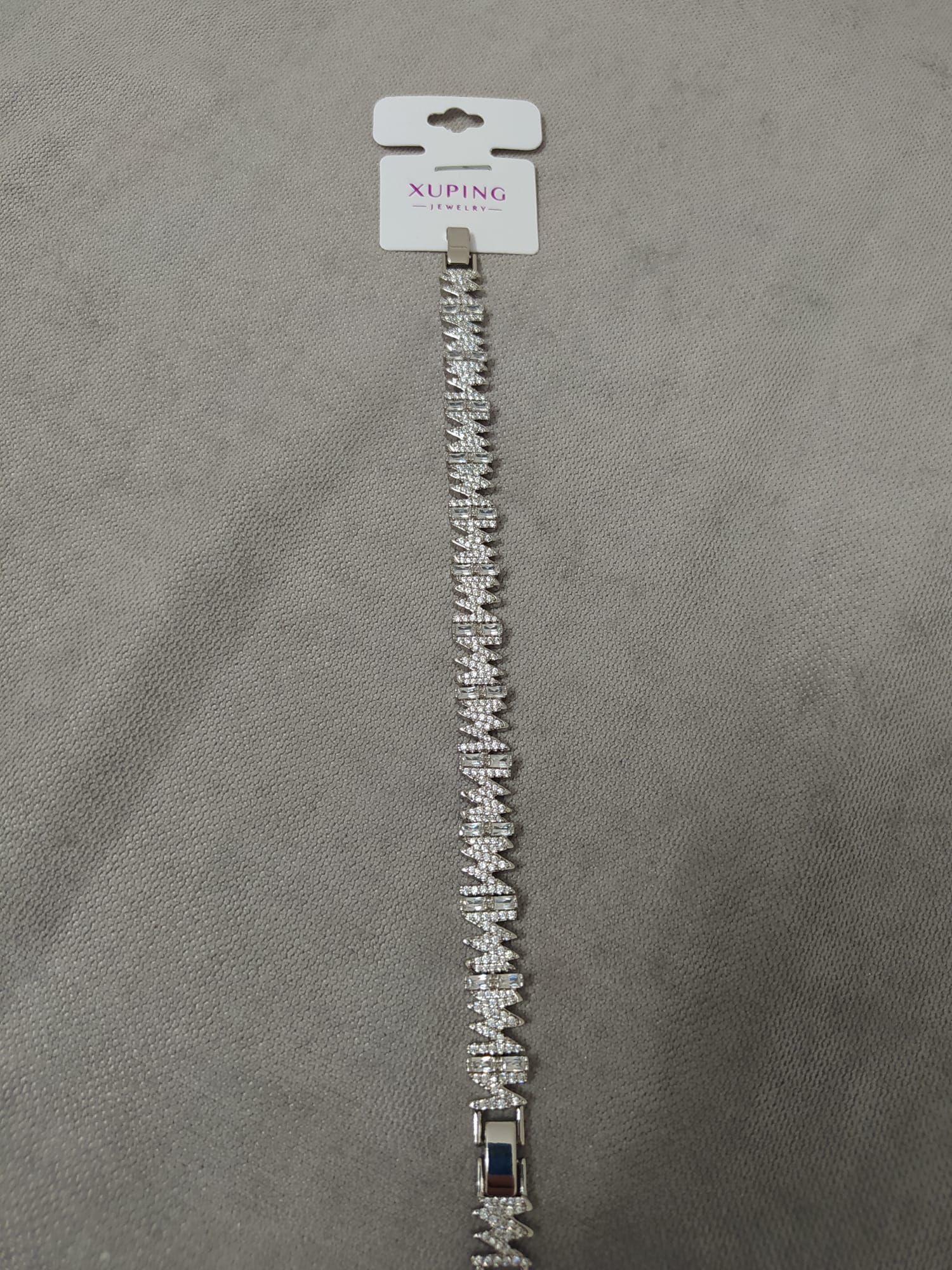 14K Gümüş Renk Zigzak Taş Detay Bileklik