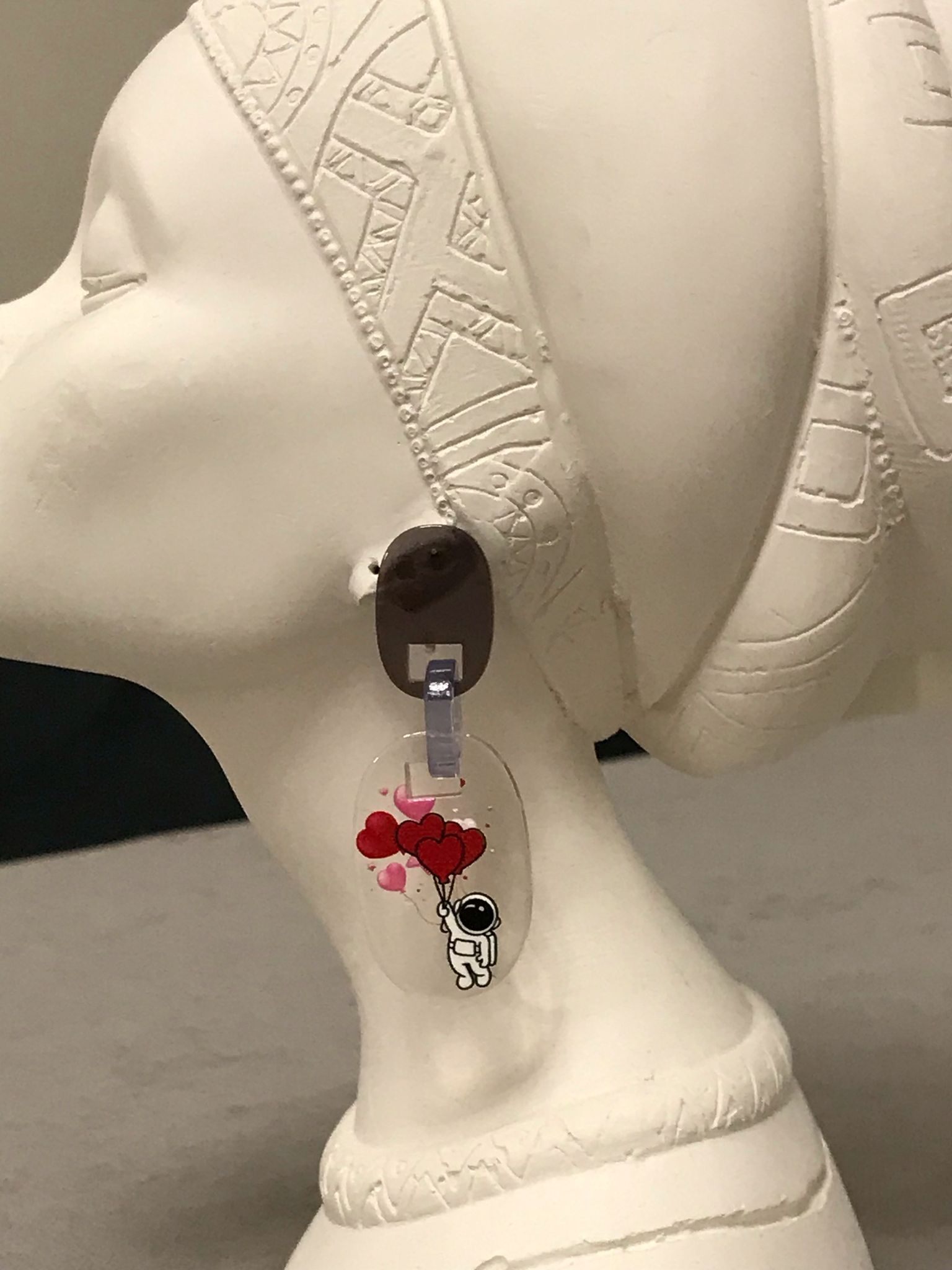 Kalp Balon Detay Astronot Küpe