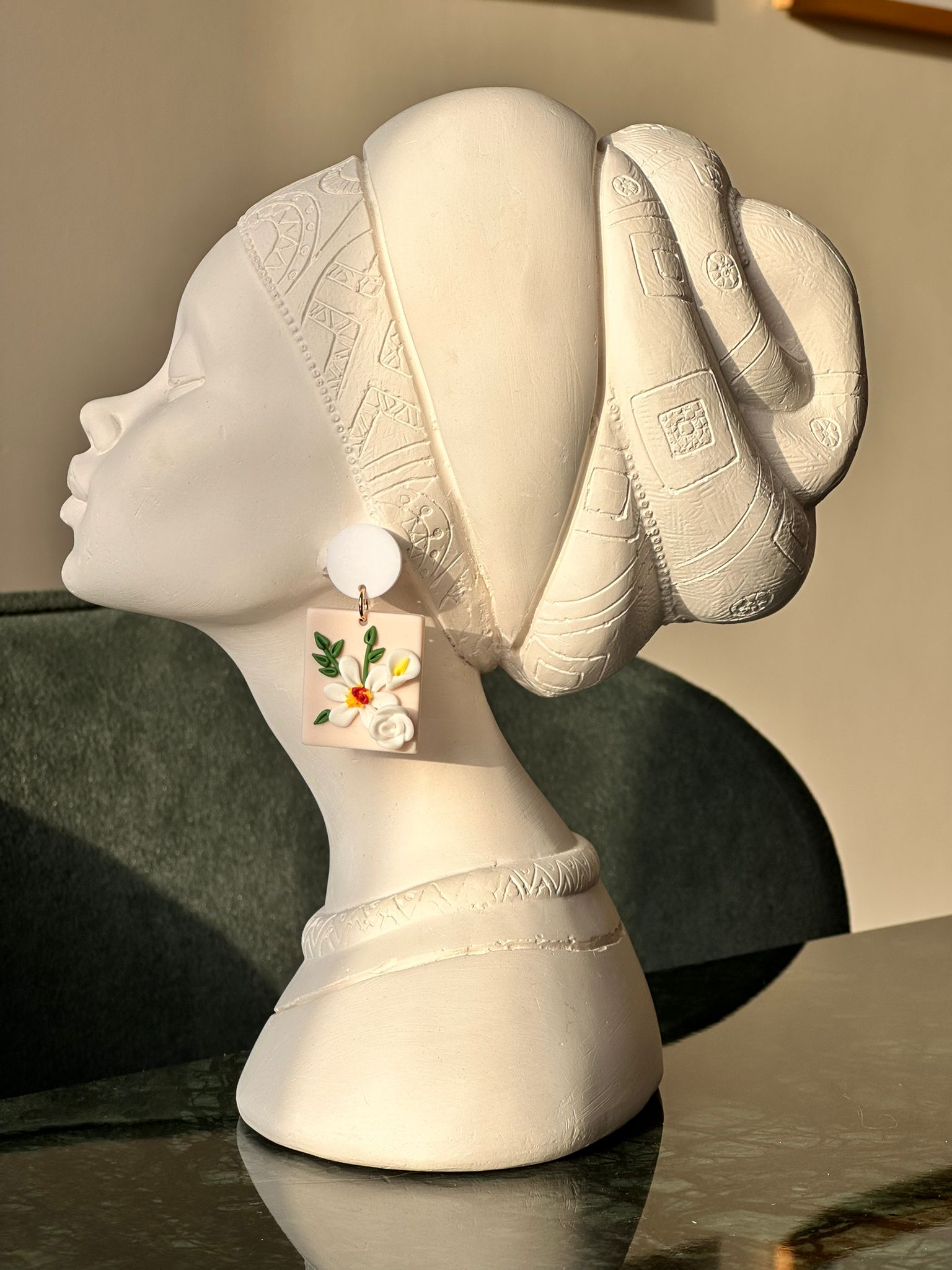 Çiçek Desen Kare Tablo Küpe