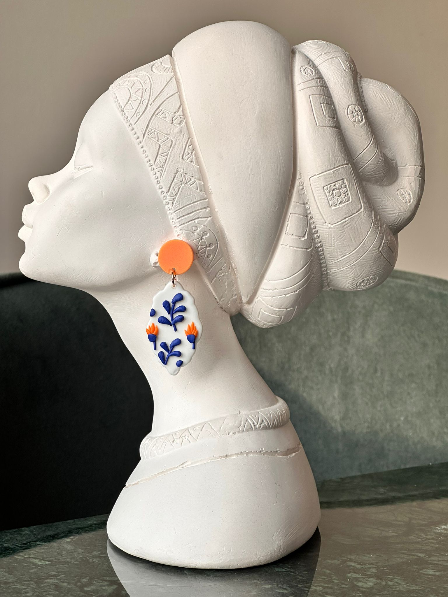 Tablo Küpe Oval Çiçek Desen