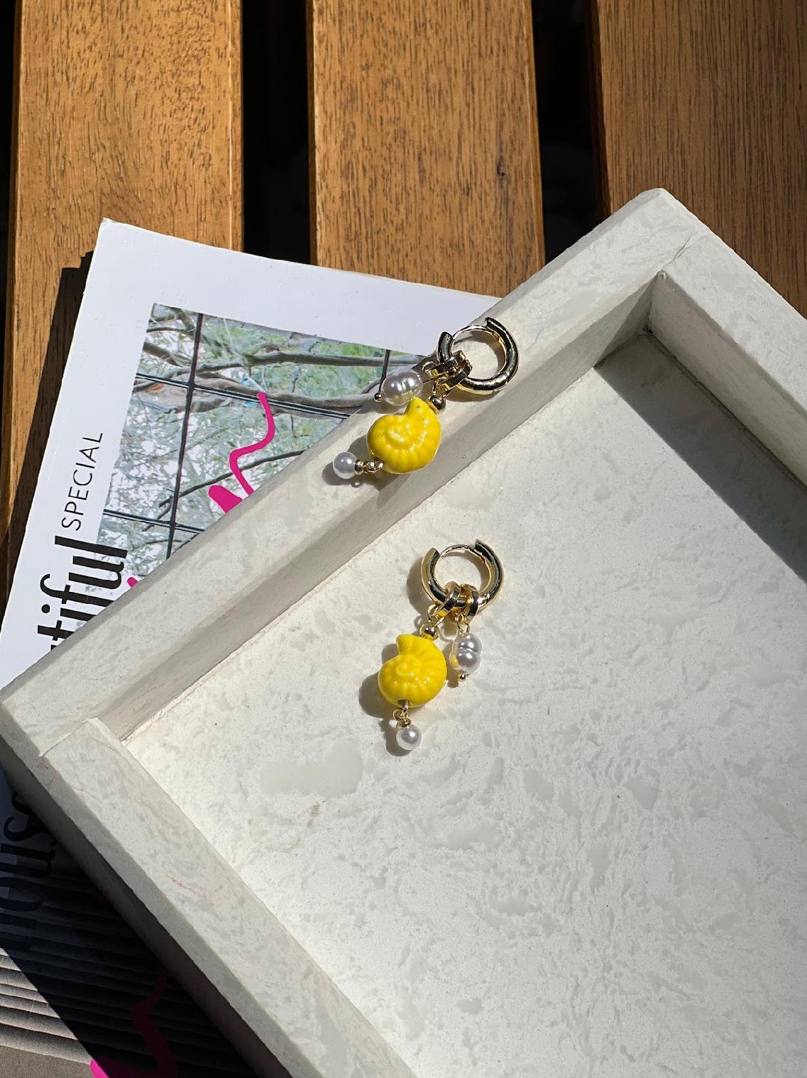 Sarı Deniz Kabuğu Küpe