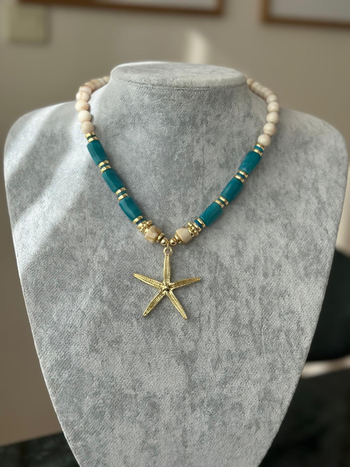 Deniz Yıldızı Kolye Turkuaz Boncuk Detay