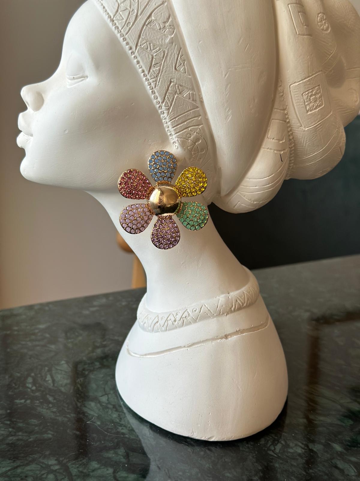 Papatya Küpe Renkli Taş Detay