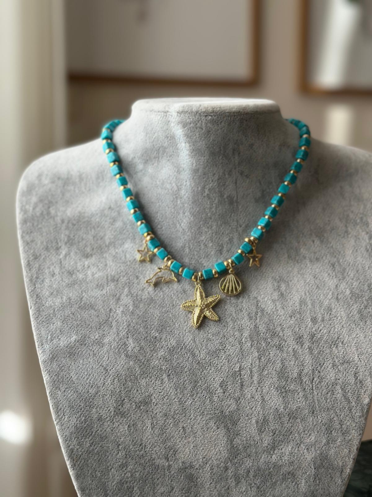 Mavi Küp Boncuk Kolye Deniz Temalı