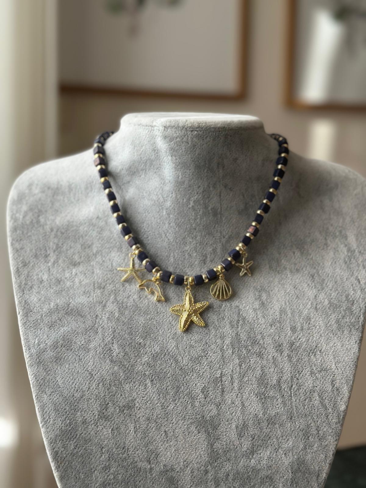 Lacivert Küp Boncuklu Kolye Deniz Temalı