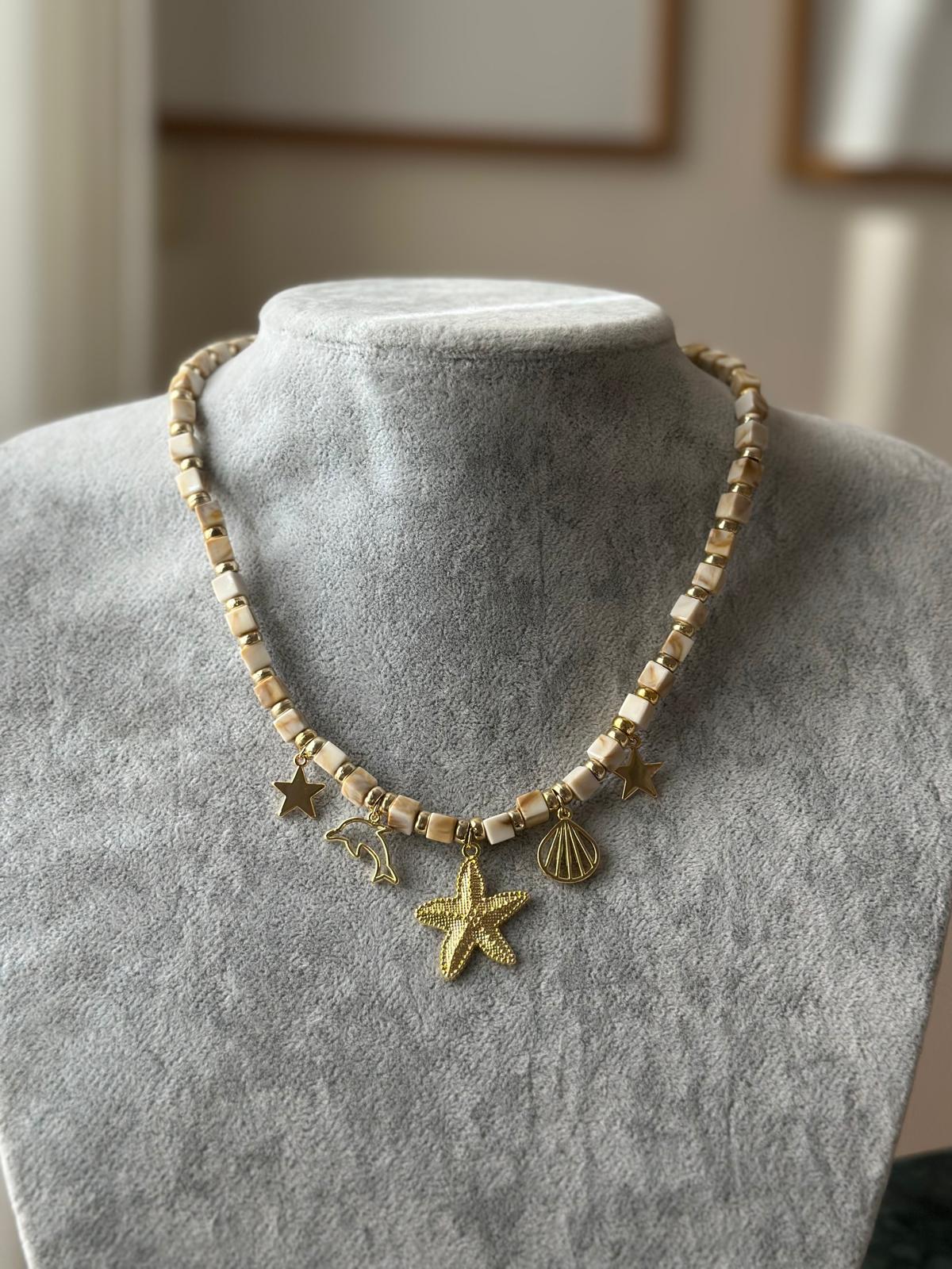 Krem Rengi Küp Boncuklu Kolye Deniz Temalı