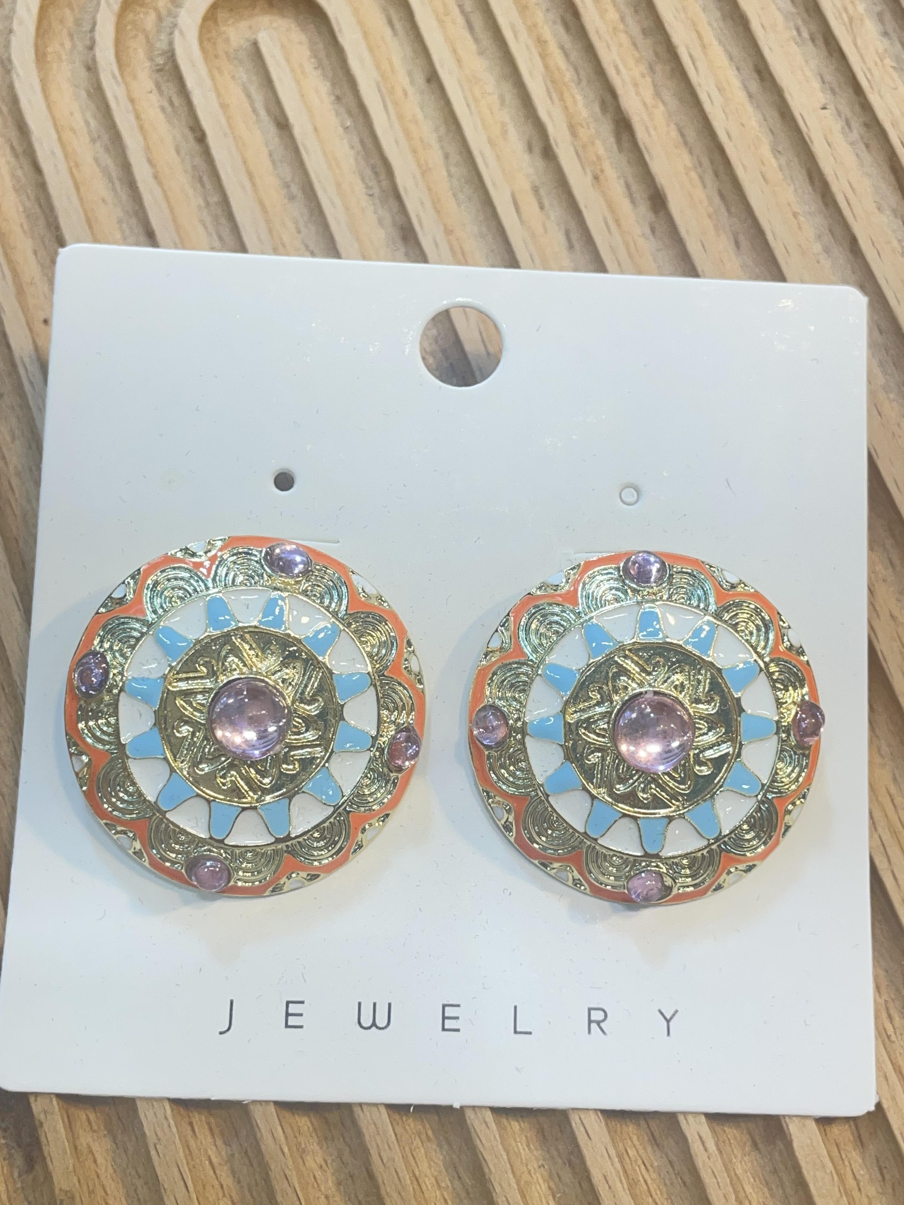 Etnik Desen Yuvarlak Küpe