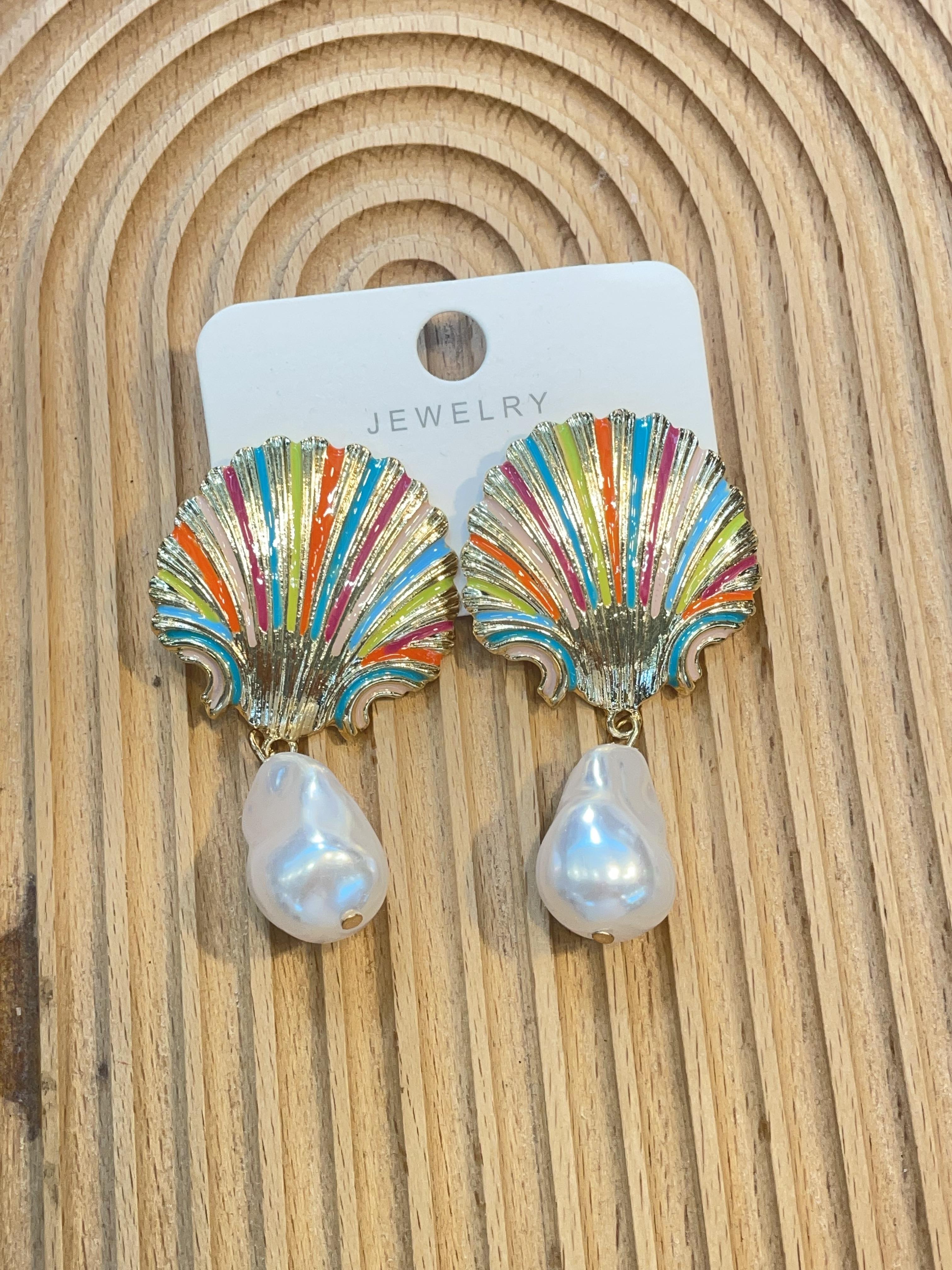 Renkli İstiridye Küpe İnci Detay