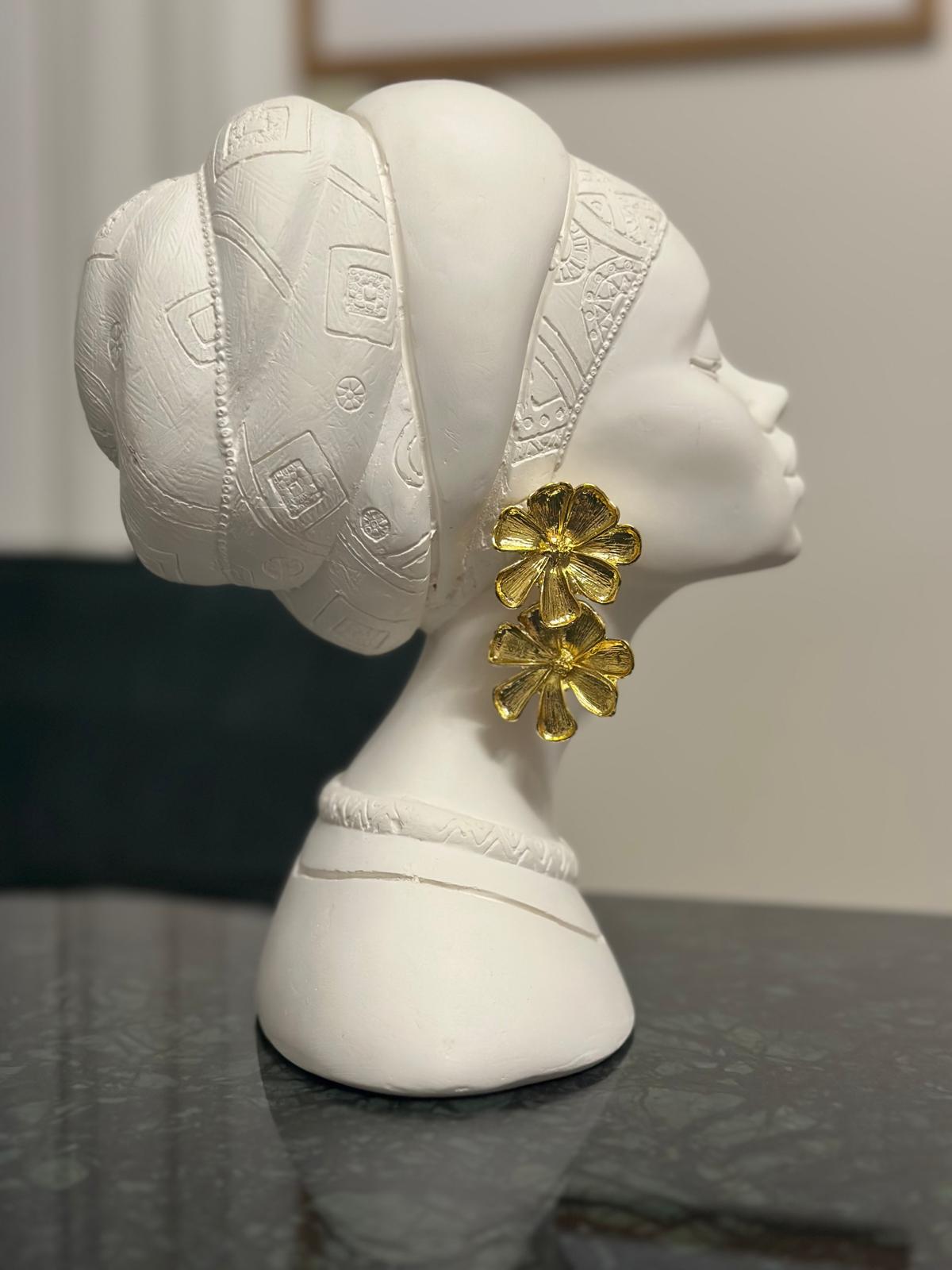 Gold İki Çiçek Küpe