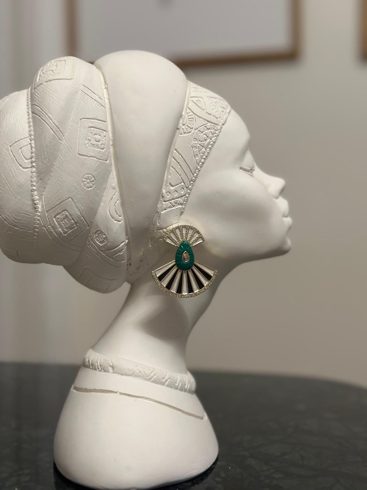 Yelpaze Küpe Yeşil Beyaz