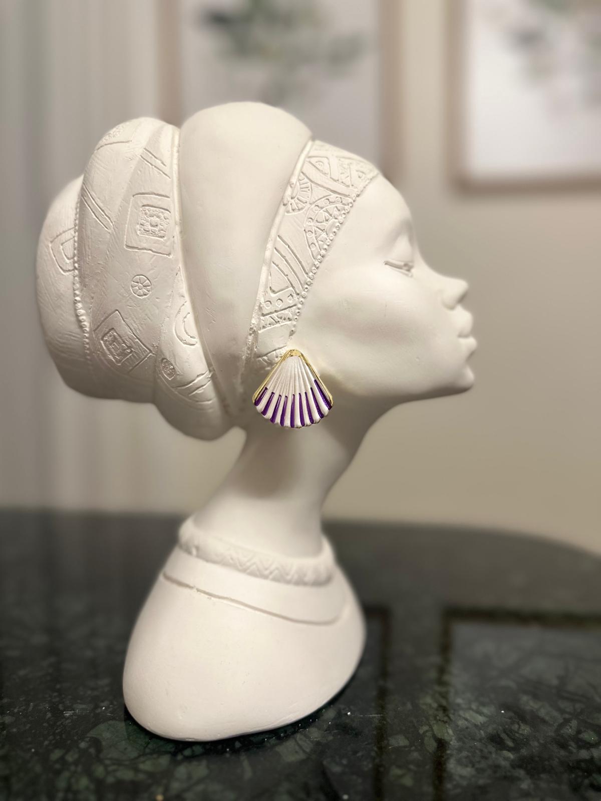 Mor Beyaz Yarım Yelpaze Küpe