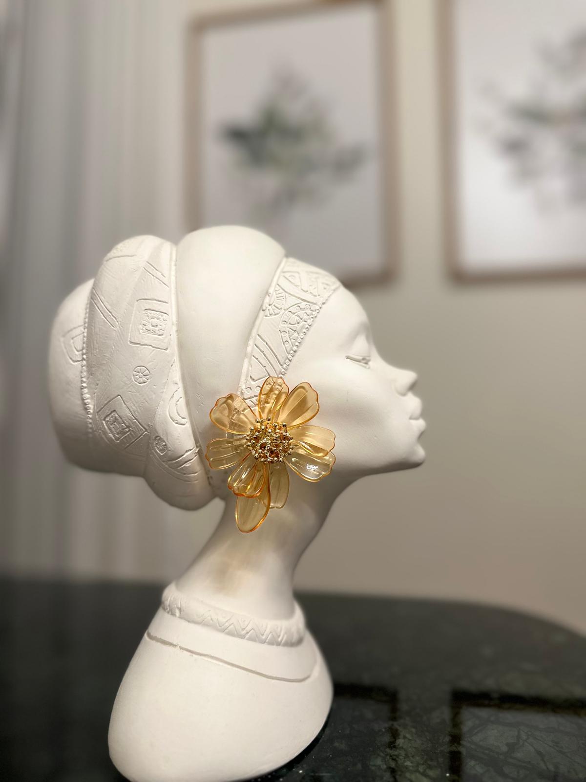 Şeffaf Turuncu Büyük Çiçek Küpe