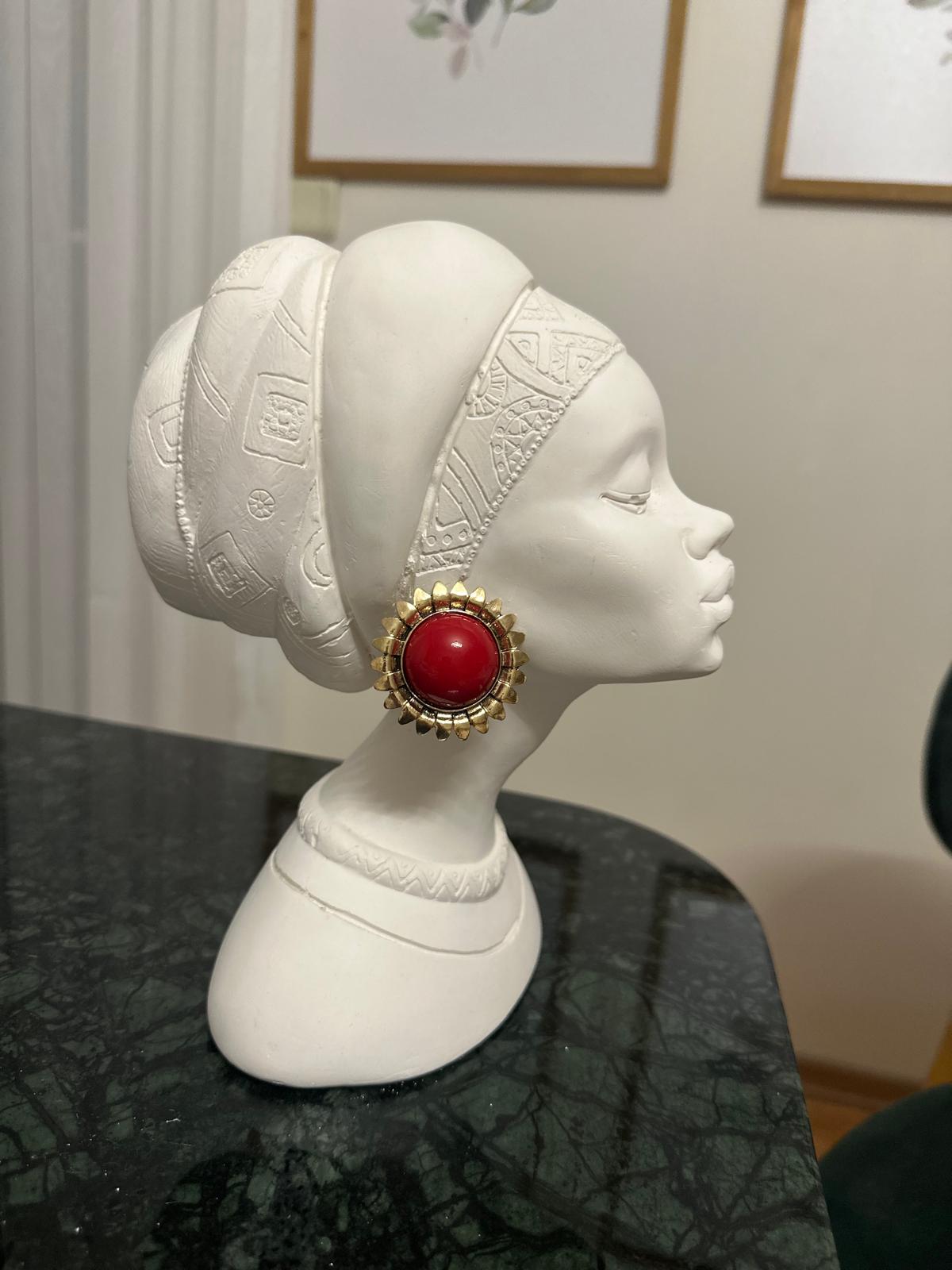 Gold Kırmızı Boncuk Detay Küpe